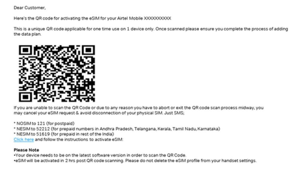 airtel esim mail